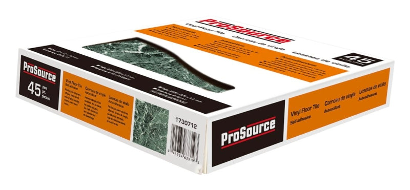 ProSource CL1108 Vinyl Self-Adhesive Floor Tile, 12 in L Tile, 12 in W Tile, Square Edge, Marble Green