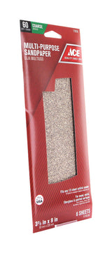 Ace 9 in. L X 3-2/3 in. W 60 Grit Aluminum Oxide Sandpaper 6 pk, Pack of 10