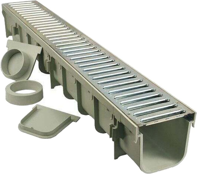 NDS Pro Series 864G Channel Drain Kit, 39-1/2 in L, HDPE, Gray, ADA Compliant