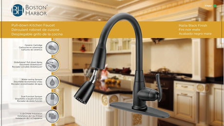 Boston Harbor FP4A0000BL Faucet Pull-Down Kitchen Faucet, 1.8 gpm, 1-Handle, 1 or 3-Faucet Hole