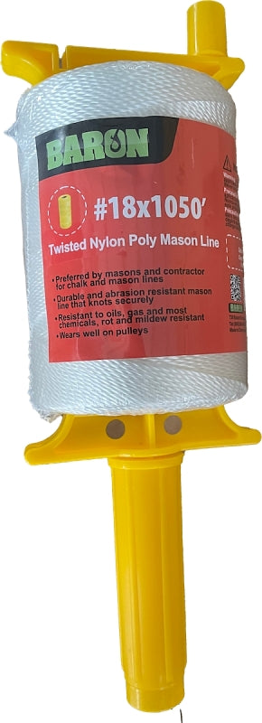 Baron 58401 Twine, #18 Dia, 1050 ft L, 13 lb Working Load, Nylon/Poly, White