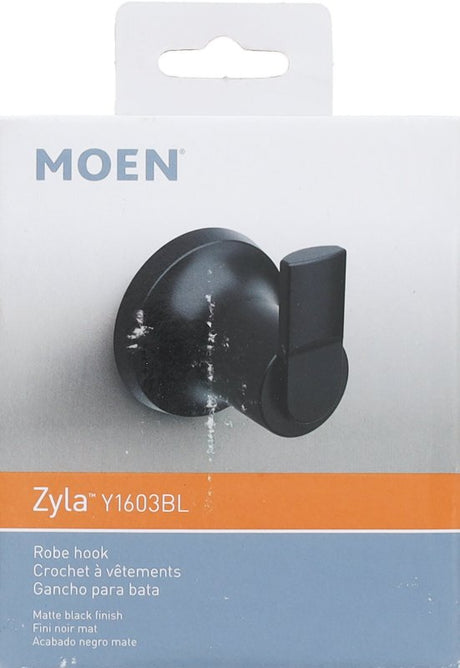 Moen Zyla Series Y1603BL Robe Hook, 30 lb, 1-Hook, Zinc, Matte, Wall
