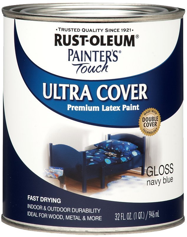 Rust-Oleum 1922502 Enamel Paint, Water Base, Gloss Sheen, Navy Blue, 1 qt, Can, 120 sq-ft Coverage Area