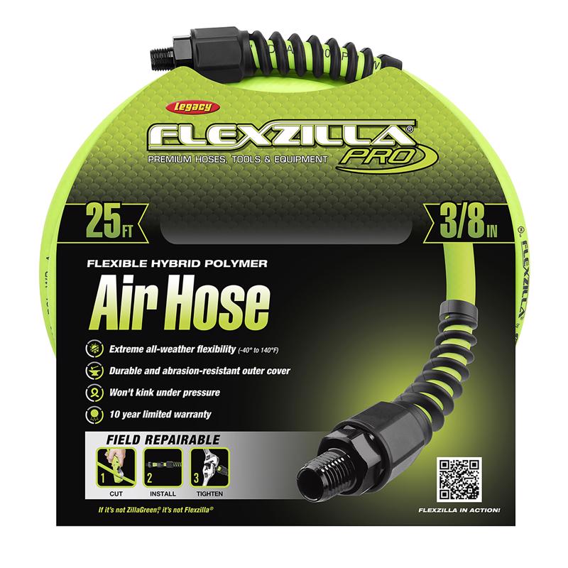 Legacy Flexzilla Pro 25 ft. L X 3/8 in. D Hybrid Polymer Air Hose 300 psi Zilla Green
