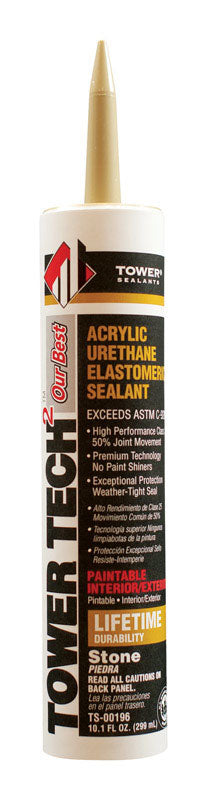 Tower Sealants TOWER TECH2 TS-00196 Elastomeric Sealant, Stone, 7 to 14 days Curing, 40 to 140 deg F, 10.1 fl-oz Tube, Pack of 12