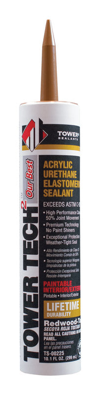 Tower Sealants TOWER TECH2 TS-00225 Elastomeric Sealant, Redwood Tan, 7 to 14 days Curing, 40 to 140 deg F, 10.1 fl-oz, Pack of 12