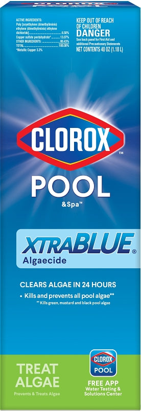 Clorox Pool & Spa XtraBlue 44340CLX Pool Algaecide, 40 oz, Liquid, Blue/Green