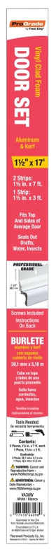 Frost King VA38W Kerf Door Set Weatherstrip, 1-1/2 in W, 3/4 in Thick, 84 in L, Aluminum, White