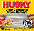 Husky HC42WC032C Clean-Up Trash Bag, 42 gal Capacity, Polyethylene, Clear