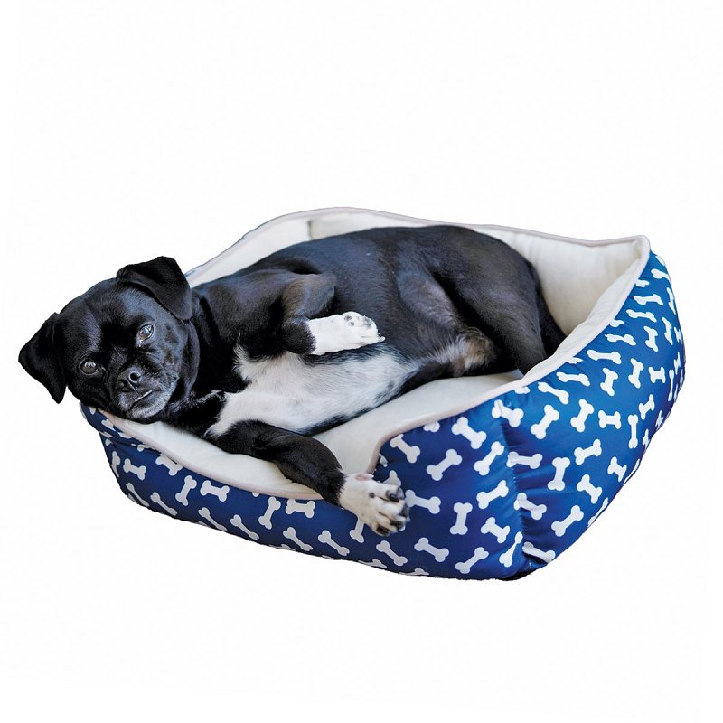 PetEdge Slumber Pet ZA2227 19 19 Cuddler Bed, 20 in L, 16 in W, Bone Pattern, Polyester Fill, Sherpa Cover, Blue