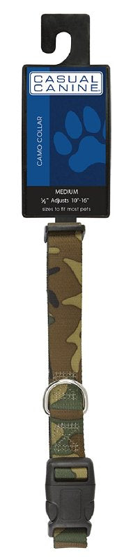 Casual Canine ZA6741 10 43 Dog Collar, D-Ring Link, 10 to 16 in L Collar, 5/8 in W Collar, Nylon, Green Camo