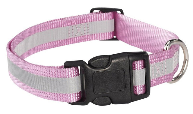 Guardian Gear ZA984 14 75 Dog Collar, 14 to 20 in L Collar, 5/8 in W Collar, Nylon, Pink, Reflective Taping