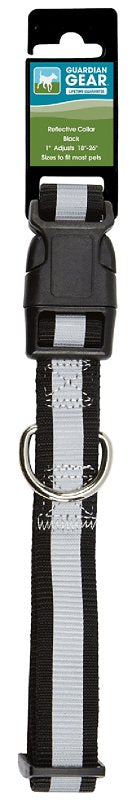 Guardian Gear ZA984 18 17 Dog Collar, 18 to 26 in L Collar, 1 in W Collar, Nylon, Black, Reflective Taping