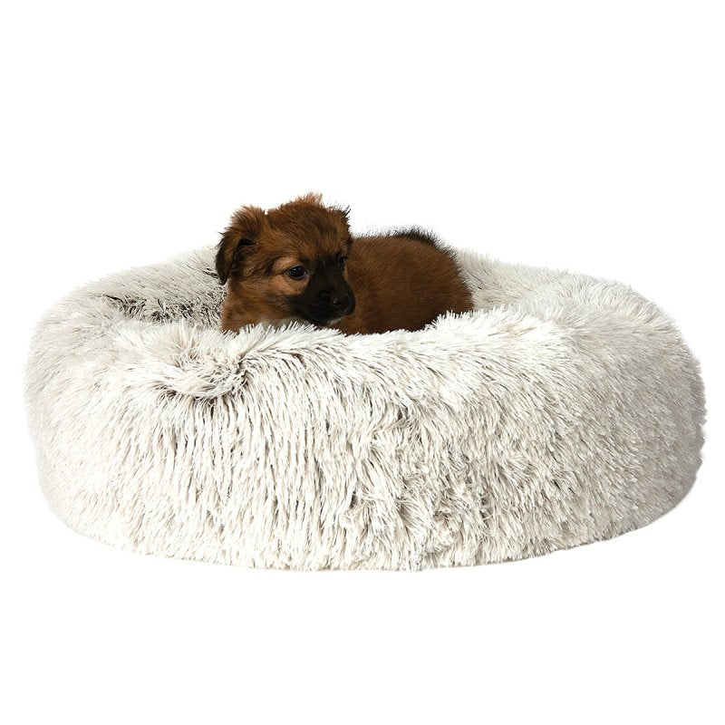 Slumber Pet ZW1652 18 11 Plush Cuddler Bed, 18 in L, 11 in W, Round, Bumper Style Pattern, Polyester Cover, Cream