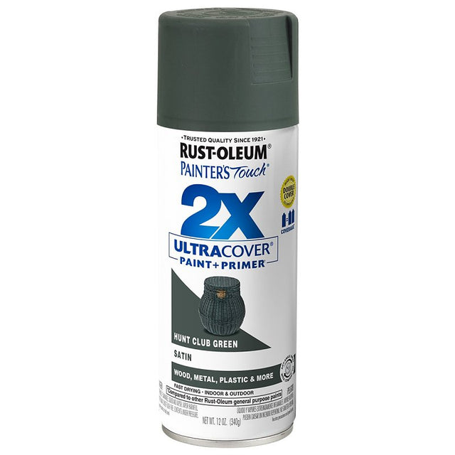 Painter's Touch 2X Ultra Cover 334072 Spray Paint, Satin, Hunt Green Club, 12 oz Aerosol Can
