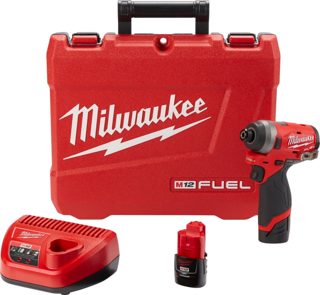 Milwaukee M12 FUEL 3453-22 Impact Driver Kit, Battery Included, 12 V, 2 Ah, 1/4 in Chuck, Hex Chuck