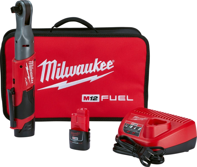 Milwaukee M12 FUEL Series 2558-22 Ratchet Kit, Battery Included, 12 V, 2 Ah, 1/2 in Drive, 175 rpm Speed