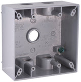 Hubbell 5337-5 Weatherproof Box, 31 cu-in, 5-Outlet, 2-Gang, Aluminum, Gray, Powder-Coated