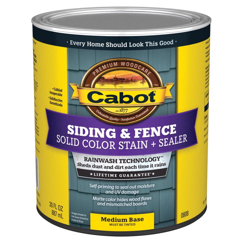 Cabot 800 Series 140.0000808.005 Exterior Stain, Solid Color, Medium Base, Liquid, 1 qt, Pack of 4