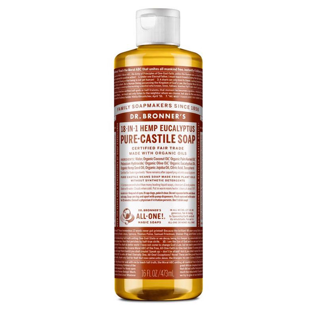 Dr. Bronner's 18-in-1 Organic Eucalyptus Scent Pure-Castile Liquid Soap 16 oz 1 pk, Pack of 12