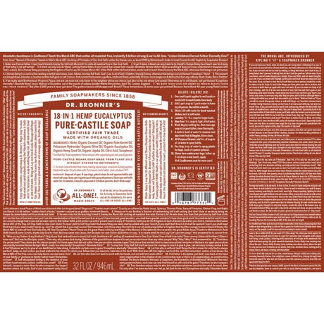 Dr. Bronner's 18-in-1 Organic Eucalyptus Scent Pure-Castile Liquid Soap 16 oz 1 pk, Pack of 12