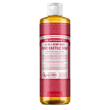 Dr. Bronner's 18-in-1 Organic Hemp Rose Scent Pure-Castile Liquid Soap 16 oz 1 pk, Pack of 12