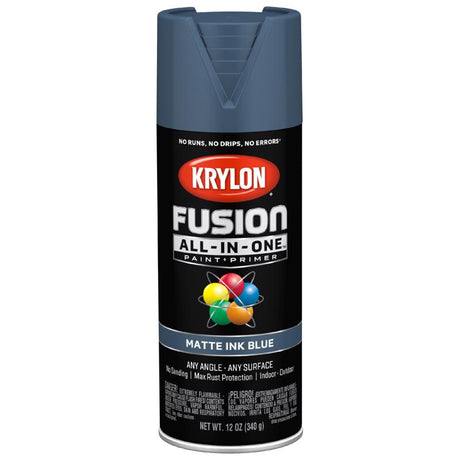 Krylon Fusion All-In-One Matte Ink Blue Paint+Primer Spray Paint 12 oz, Pack of 6
