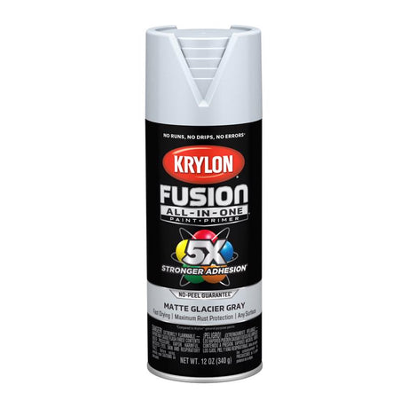 Krylon Fusion All-In-One Matte Glacier Gray Paint+Primer Spray Paint 12 oz, Pack of 6