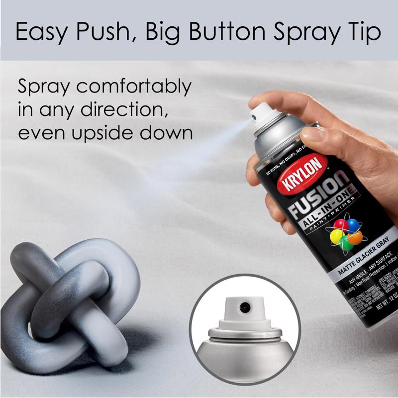 Krylon Fusion All-In-One Matte Glacier Gray Paint+Primer Spray Paint 12 oz, Pack of 6