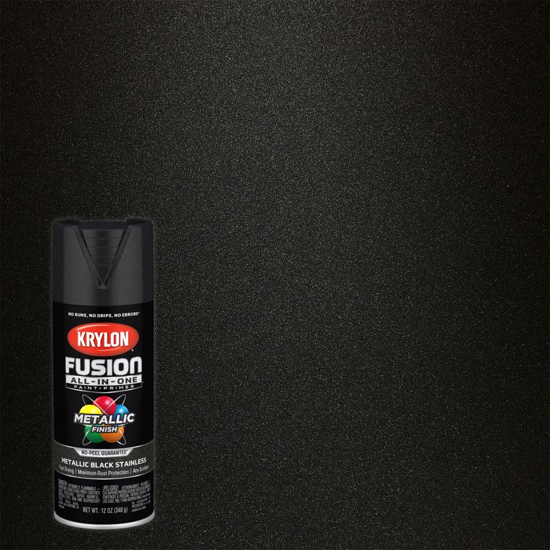 Krylon Fusion All-In-One Metallic Black Stainless Steel Paint+Primer Spray Paint 12 oz, Pack of 6