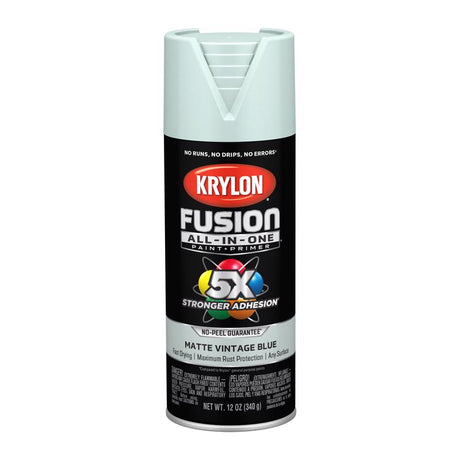 Krylon Fusion All-In-One Matte Vintage Blue Paint+Primer Spray Paint 12 oz, Pack of 6