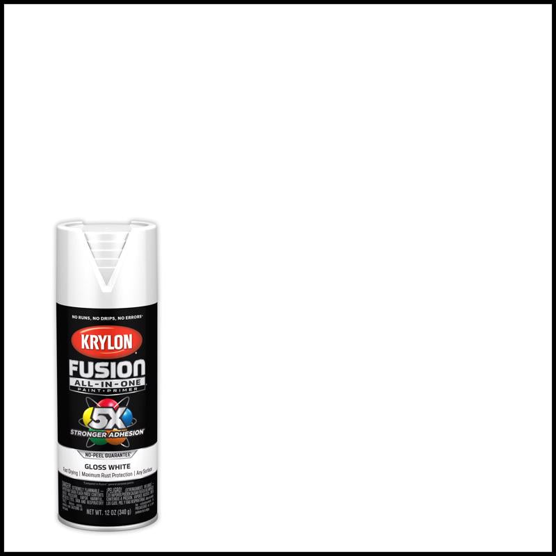 Krylon Fusion All-In-One Gloss White Paint+Primer Spray Paint 12 oz, Pack of 6