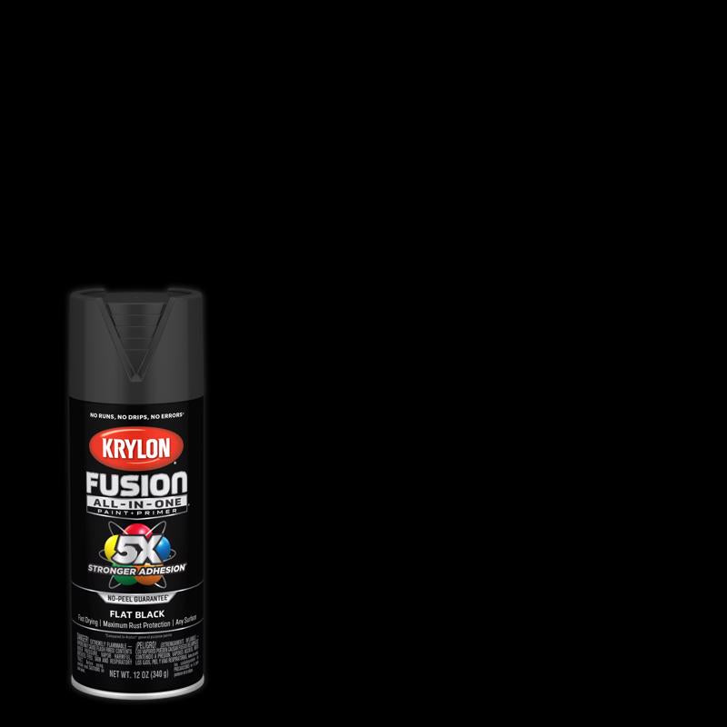 Krylon Fusion All-In-One Flat Black Paint+Primer Spray Paint 12 oz, Pack of 6