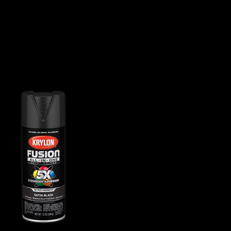 Krylon Fusion All-In-One Satin Black Paint+Primer Spray Paint 12 oz, Pack of 6