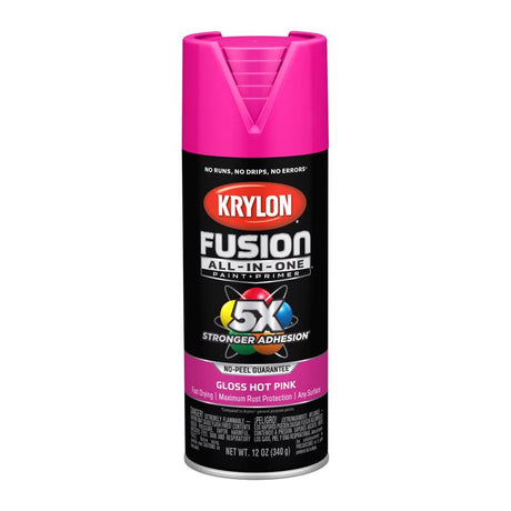 Krylon Fusion All-In-One Gloss Hot Pink Paint+Primer Spray Paint 12 oz, Pack of 6