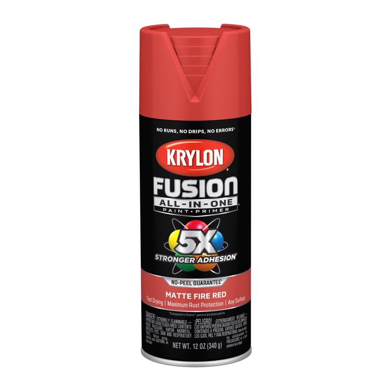 Krylon Fusion All-In-One Matte Fire Red Paint+Primer Spray Paint 12 oz, Pack of 6