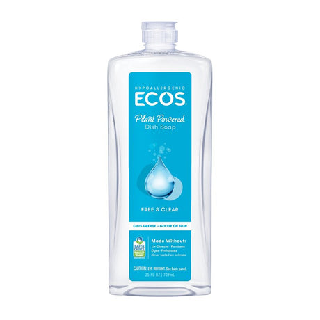 Ecos 9721/6 Dishwashing Liquid, 25 oz, Gel, Clear/Light Yellow