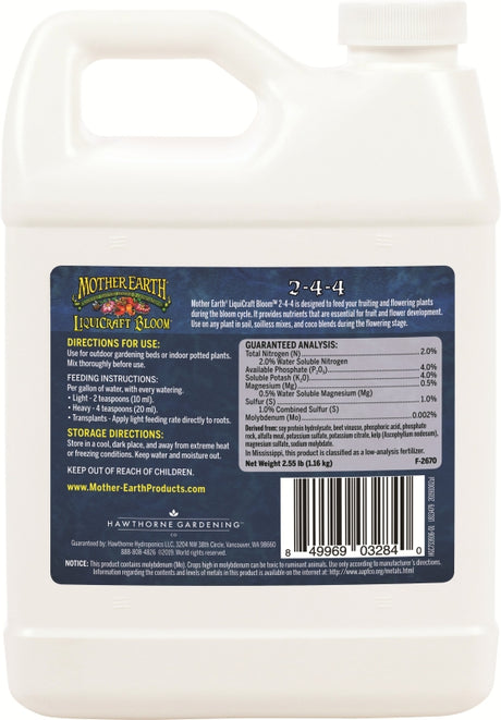 Mother Earth HGC733936 LiquiCraft Bloom Plant Fertilizer, 1 qt, Liquid, 2-4-4 N-P-K Ratio