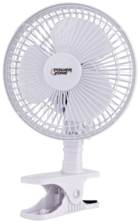 PowerZone FT-602 Oscillating Portable Fan, 120 VAC, 6 in Dia Blade, 3-Blade, 2-Speed, 60 deg Rotating, White