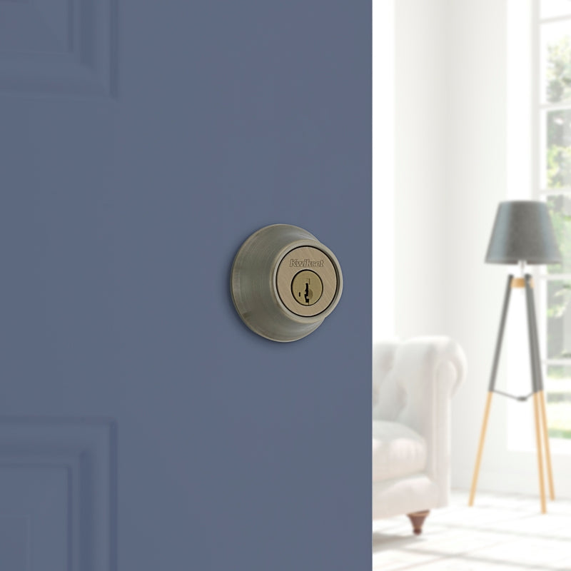 Kwikset 665 Series 665 5 SMT Deadbolt, 3 Grade, Keyed Key, Zinc, Antique Brass, 2-3/8 to 2-3/4 in Backset