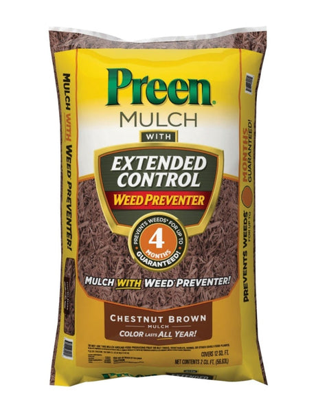 Preen 52150021 Mulch with Extended Control Weed Preventer, Granular, Slight, Chestnut Brown, 2 cu-ft Bag