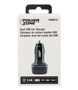 PowerZone U53 Dual USB Car Charger, 12 to 24 V Input, 5 V Output, 2.4 A Charge, Black