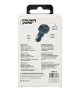 PowerZone U53 Dual USB Car Charger, 12 to 24 V Input, 5 V Output, 2.4 A Charge, Black