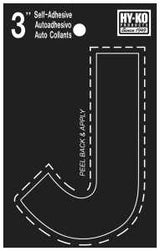 Hy-Ko 30400 Series 30420 Die-Cut Letter, Character: J, 3 in H Character, Black Character, Vinyl, Pack of 10