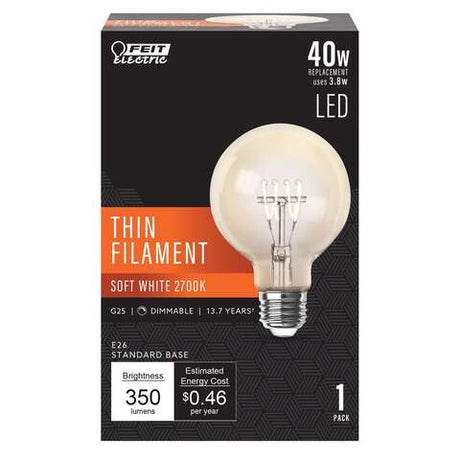 Feit G25 E26 (Medium) Filament LED Bulb Soft White 40 Watt Equivalence 1 pk