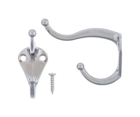 Ace 3 in. L Chrome Silver Metal Small Coat and Hat Hook 2 pk, Pack of 5