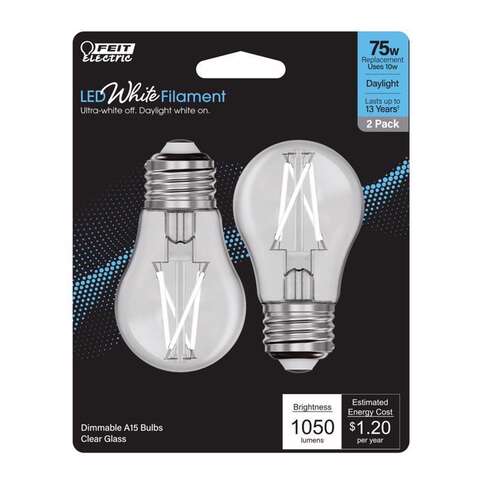 Feit White A15 E26 (Medium) Filament LED Bulb Daylight 75 Watt Equivalence 2 pk