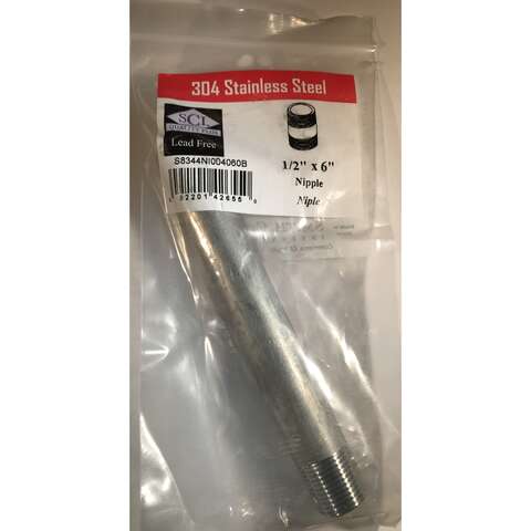 Smith-Cooper 1/2 in. MPT Stainless Steel 6 in. L Nipple