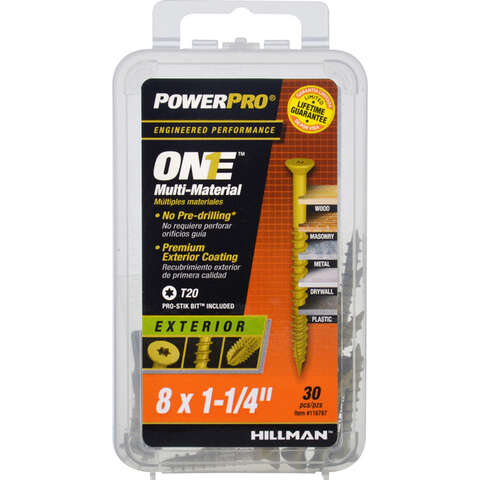 HILLMAN POWERPRO ONE No. 8 X 1-1/4 in. L Star Flat Head Coarse Multi-Material Screw, Pack of 5