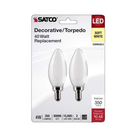 Satco B11 E12 (Candelabra) Filament LED Bulb Soft White 40 Watt Equivalence 2 pk